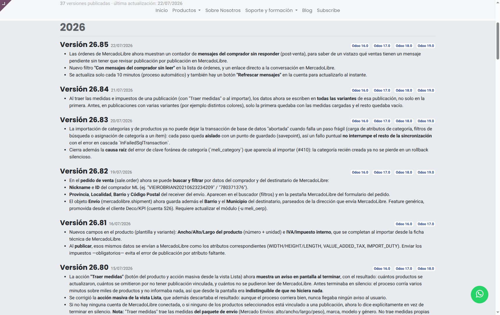 Línea de tiempo pública de actualizaciones