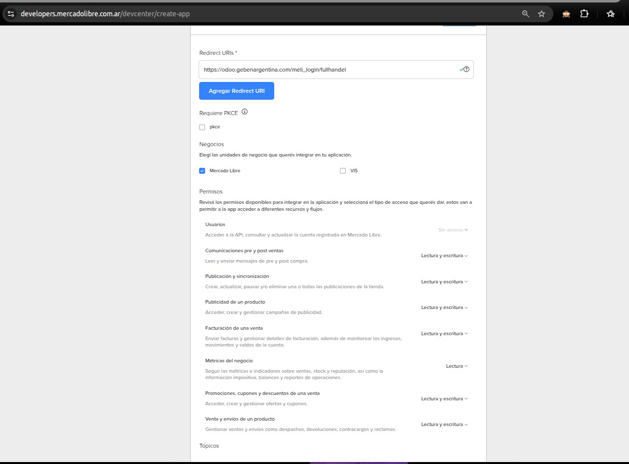 Configuracion App Meli actualizada 2025